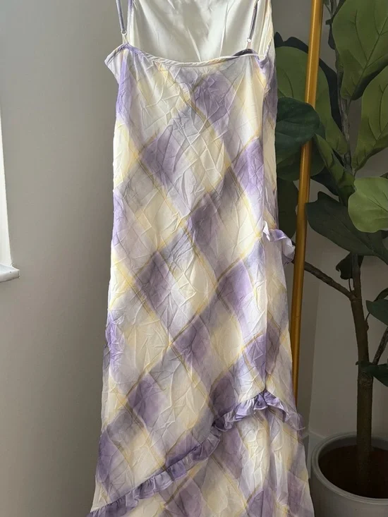 Zara Sleeveless Plaid Maxi Slip Dress in Lavender and Cream - Picture 2 of 5